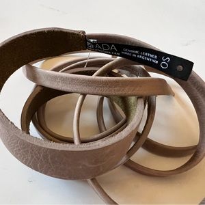 ADA LEATHER SKINNY WRAP BELT IN LATTE OS NWT